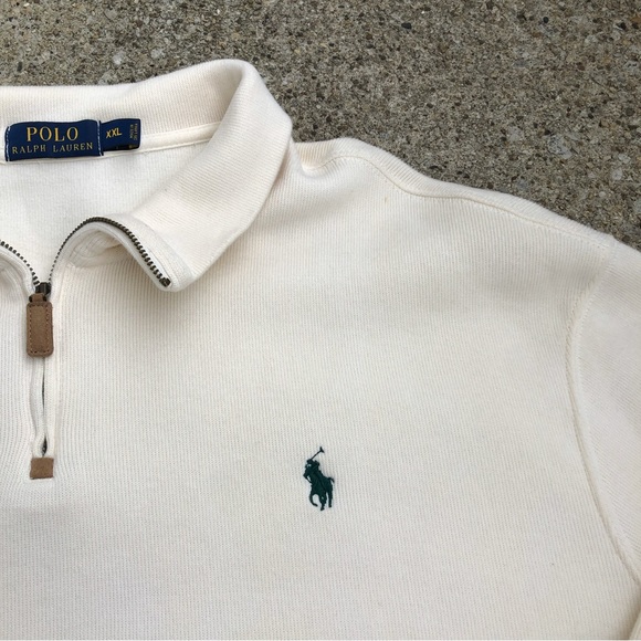 2000s Polo Ralph Lauren Cream/Green half zip sweater - Picture 2 of 3